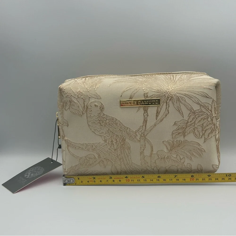 *New* Vince Camuto Cream and Gold Animal and Plant Scene Cosmetic/Travel Bag - Picture 12 of 15